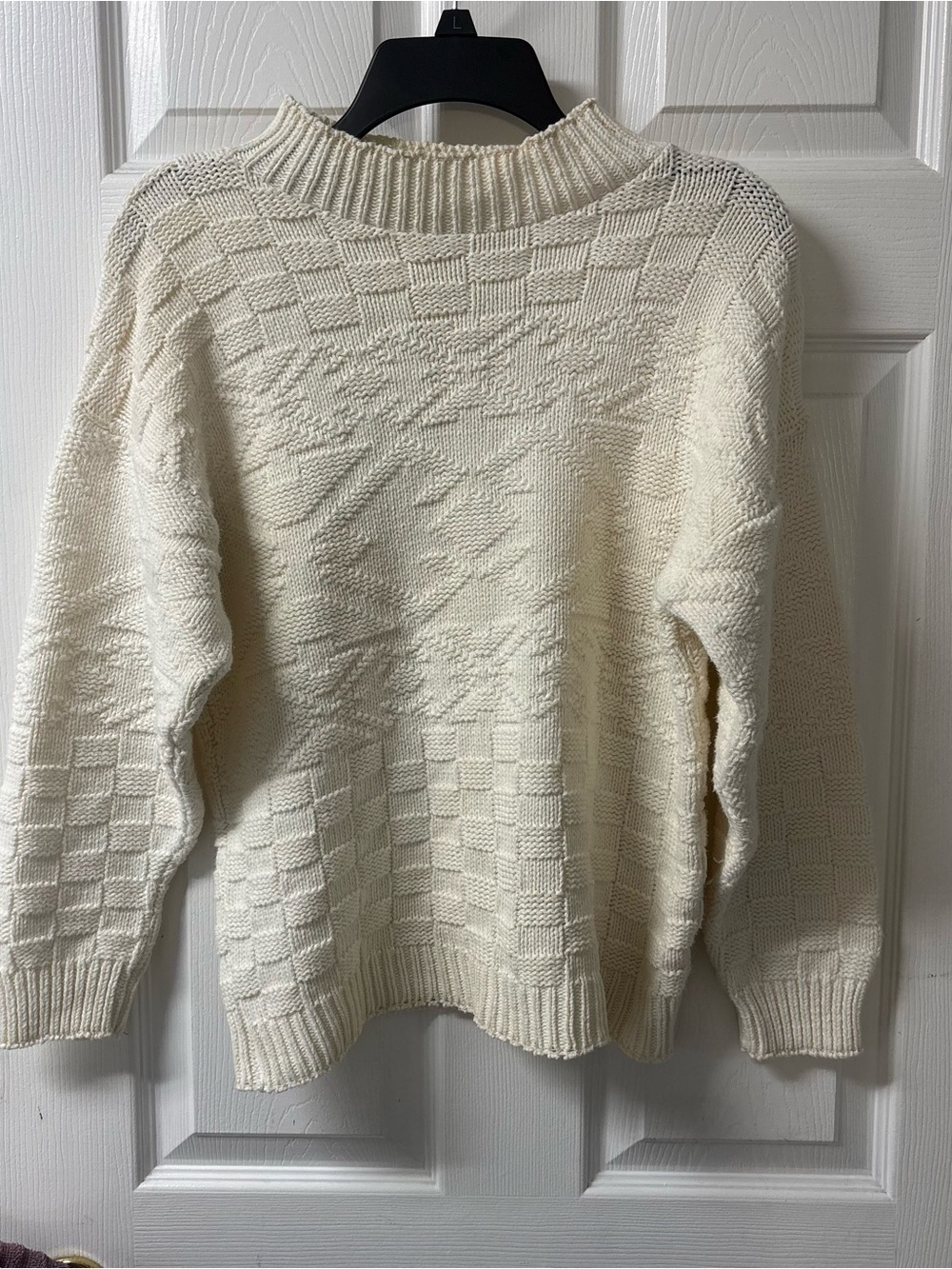 Across America Made in the USA 100% Cotton Cable Knit Cream Mock Neck Sweater